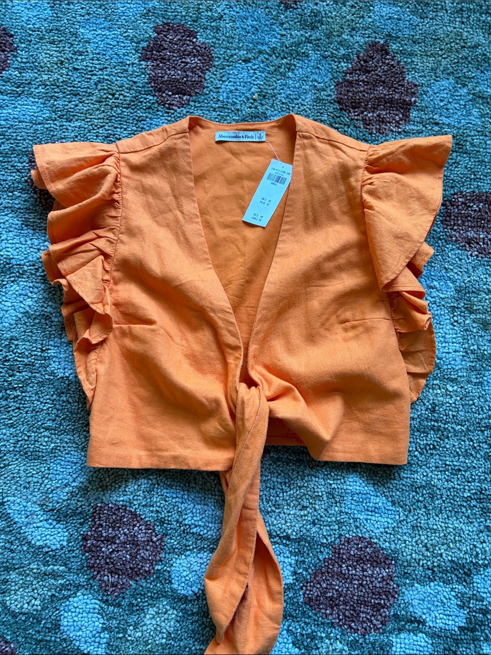 Abercrombie & Fitch Orange Tie-Front Ruffle Crop Top